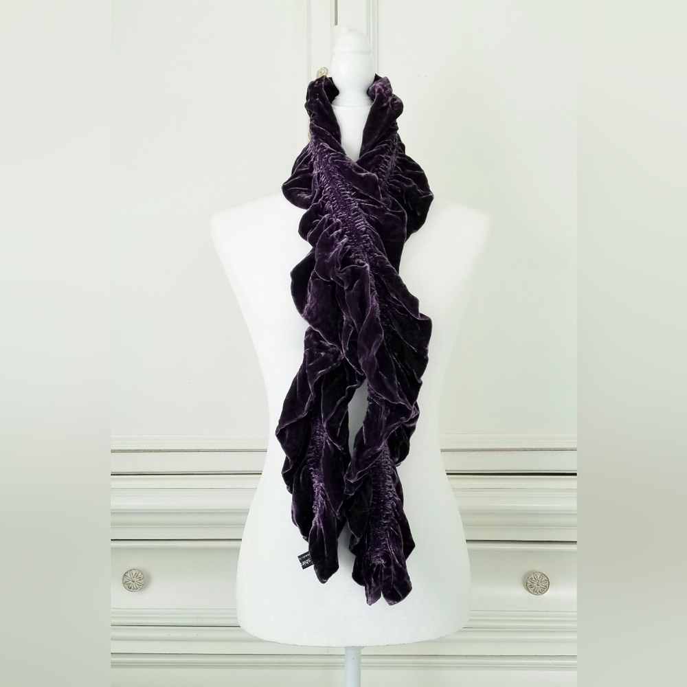 Shiraleah Purple Velvet Ruched Rectangle Scarf 6" Wide X 48" Long